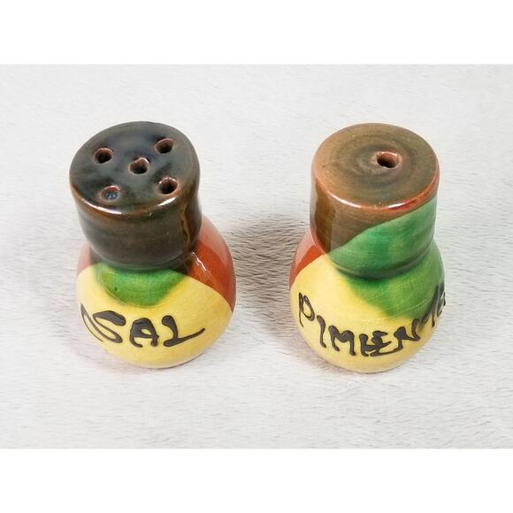 Salt & Pepper Shakers Folk Pottery Sal Pimienta 2 1/2" Ceramic 80's Home Decor - Picture 4 of 15